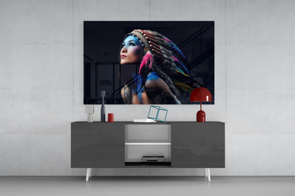 Red Indian Glass Wall Art