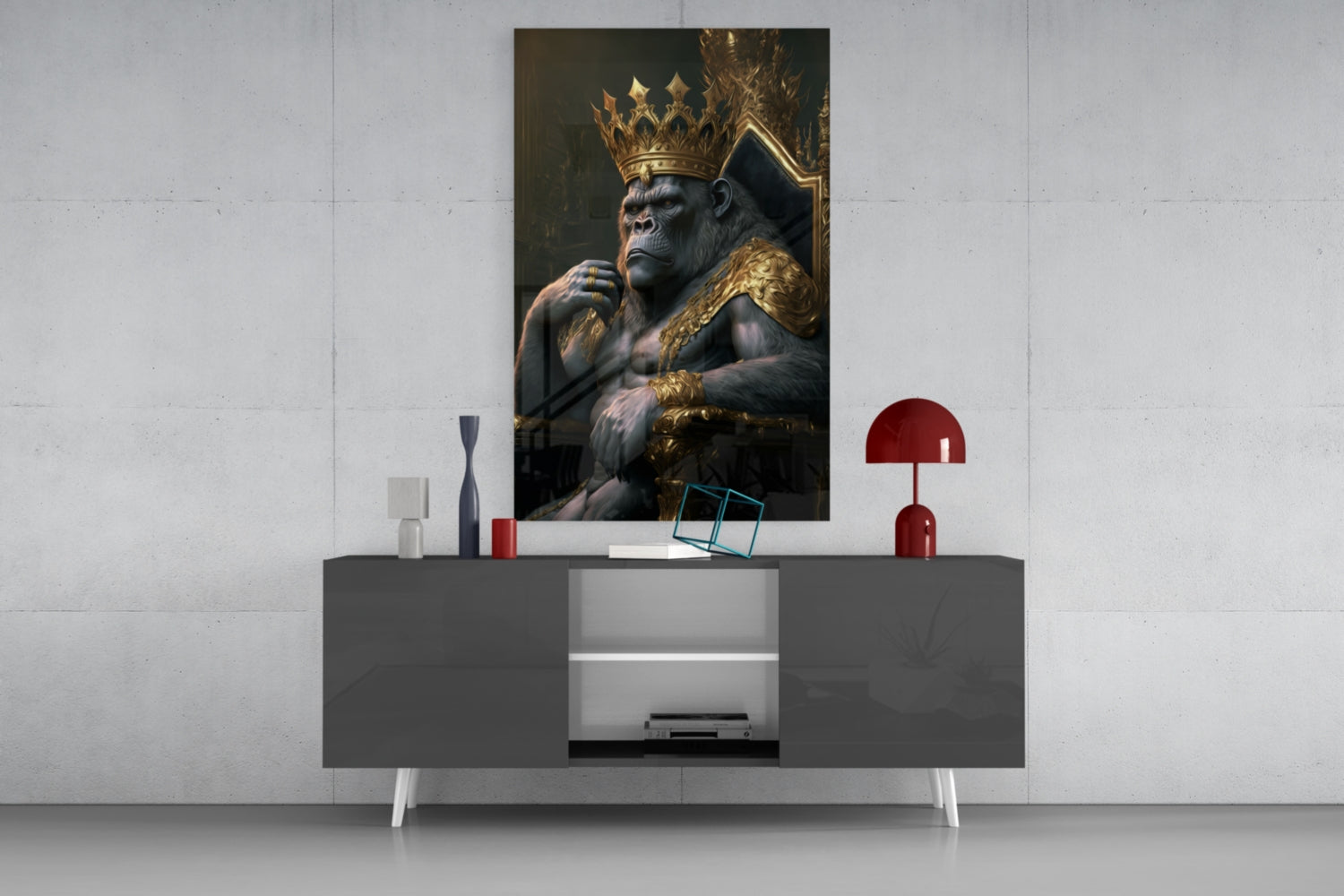 Ape King in Throne Glass Wall Art  || Designer Collection