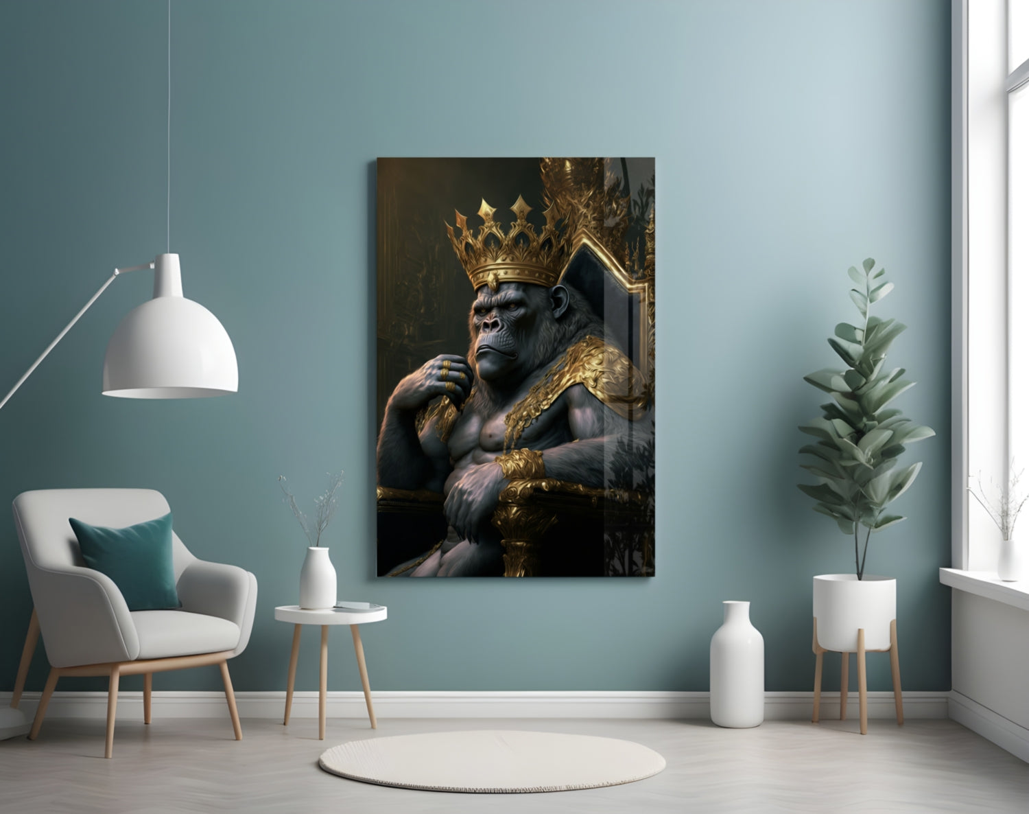 Ape King in Throne Glass Wall Art  || Designer Collection