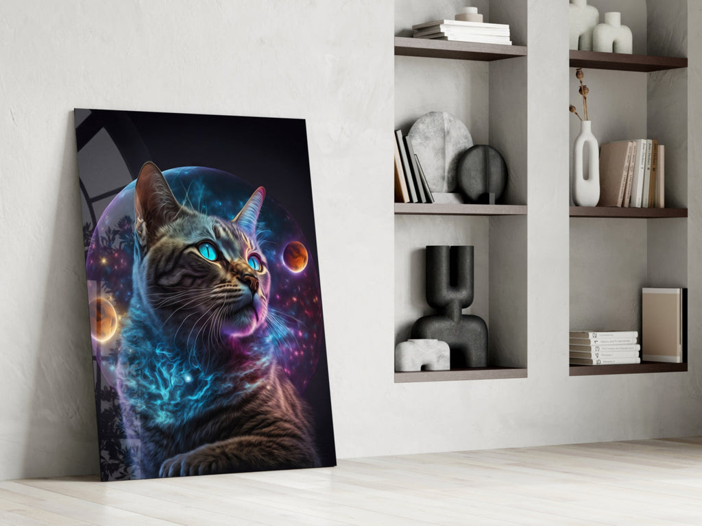 Moon Cat Glass Wall Art  || Designer Collection