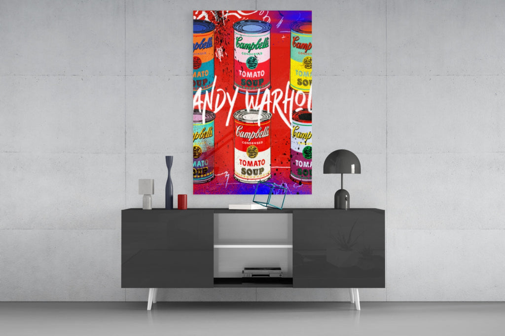 Andy Warhol and Cans Glass Wall Art || Designer Collection