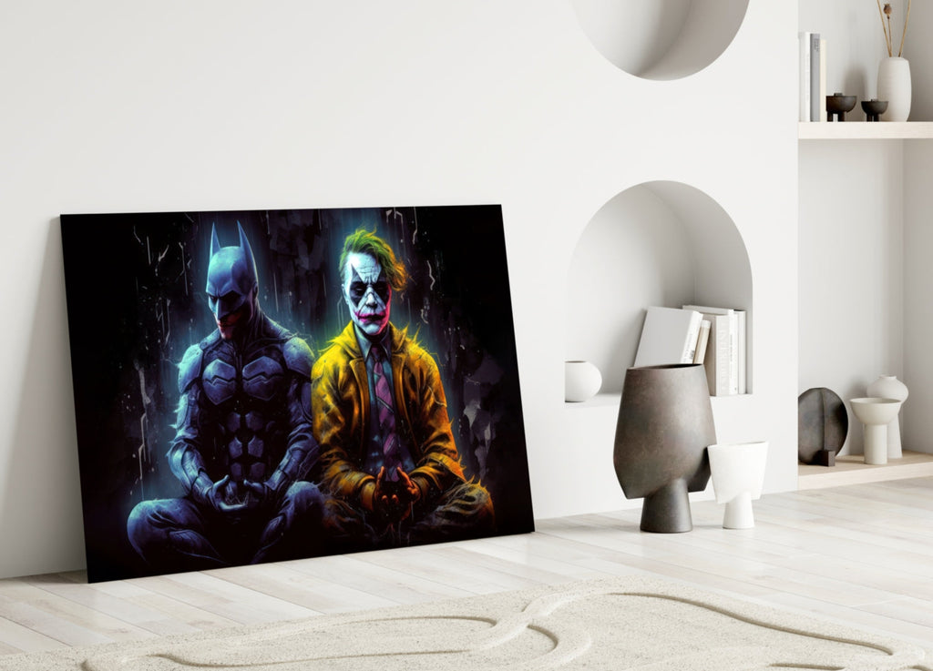 Batman and Joker Making Peace Glass Wall Art || Designer Collection