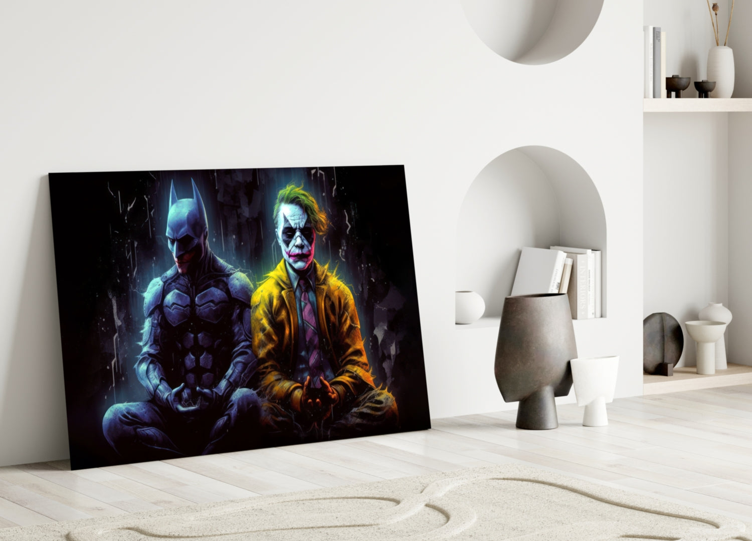 Batman and Joker Making Peace Glass Wall Art || Designer Collection