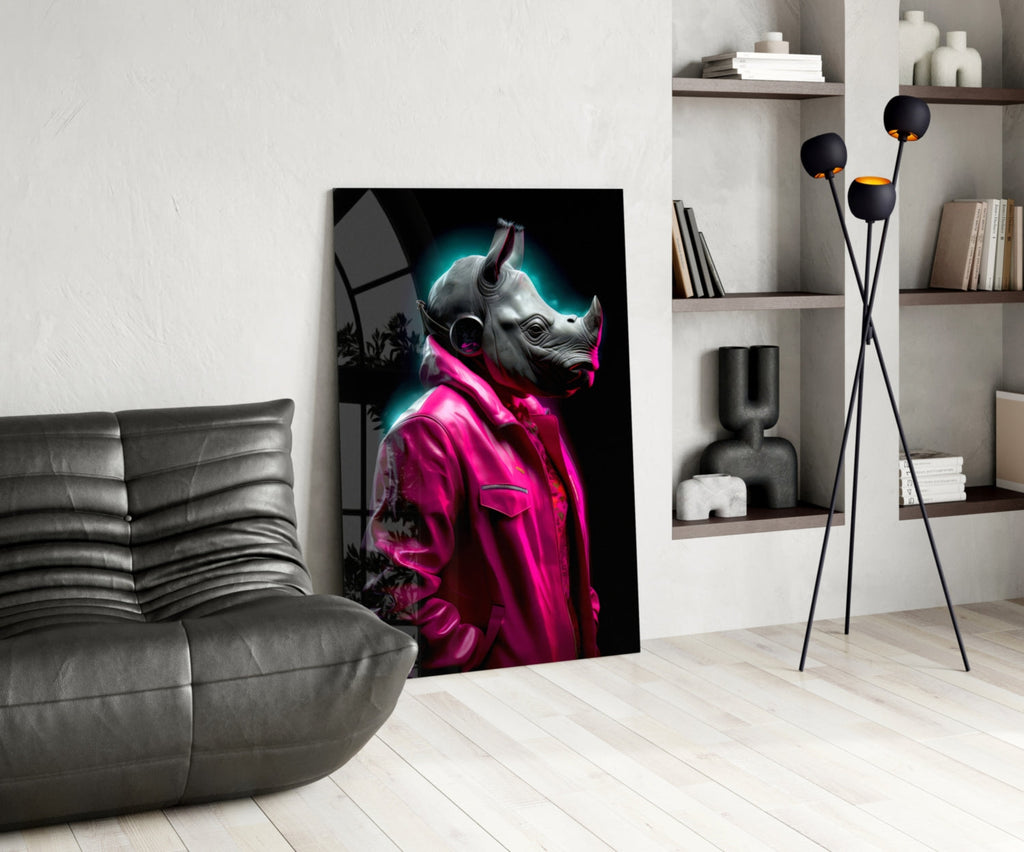 Rhino in Style Glass Wall Art || Designer Collection