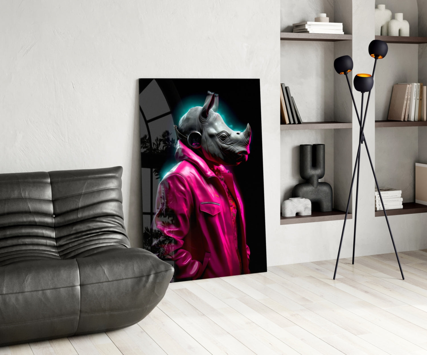 Rhino in Style Glass Wall Art || Designer Collection
