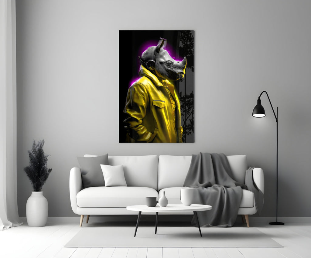 Rhino in Style Glass Wall Art || Designer Collection