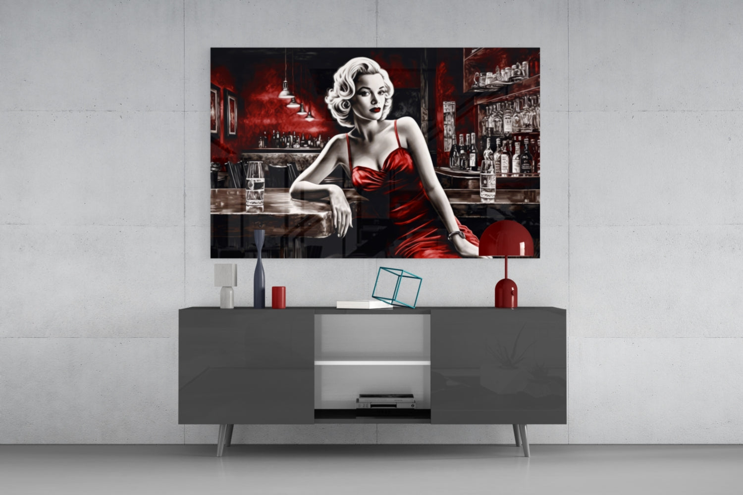Marilyn in the Bar Glass Wall Art || Designer Collection