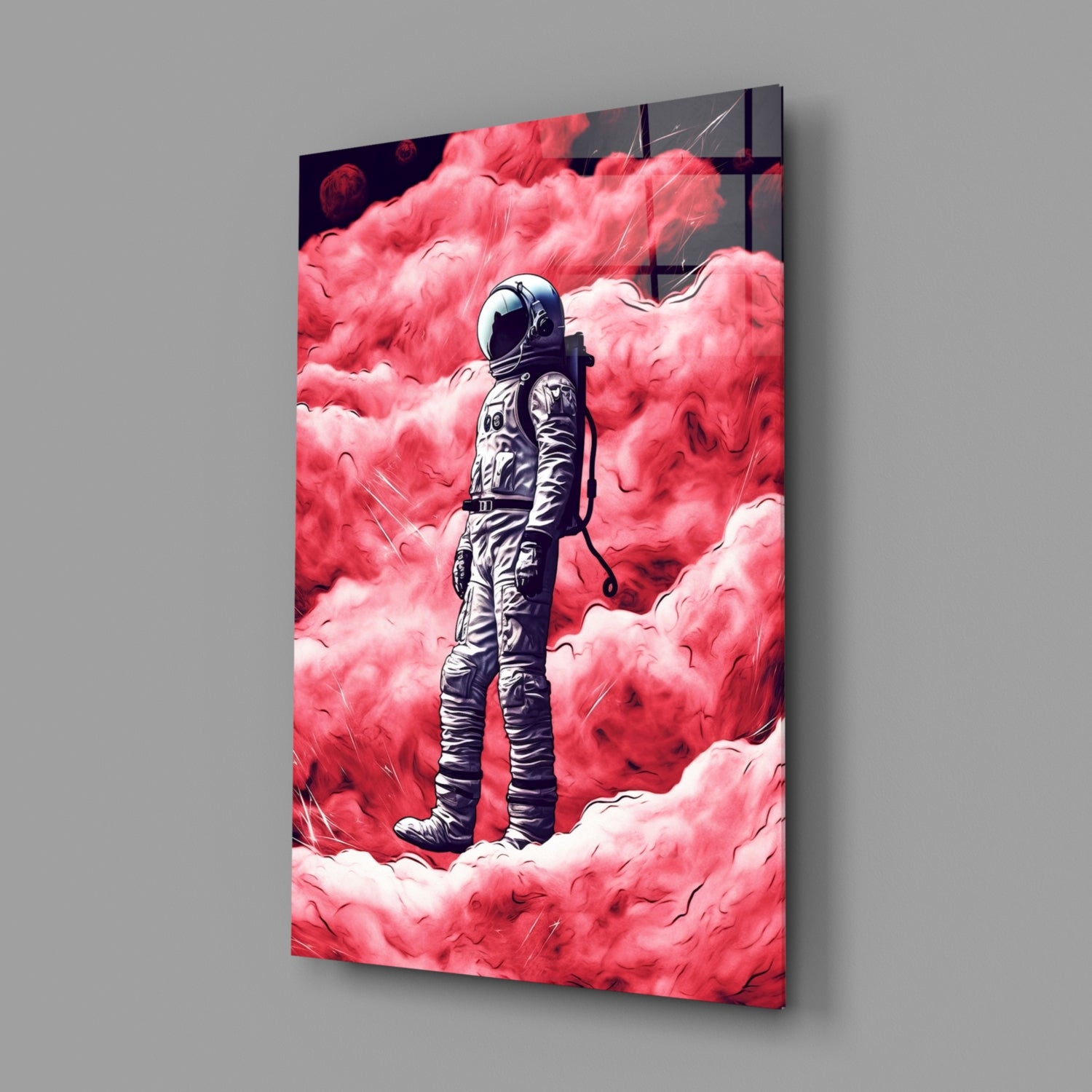 Astronaut on a Pinky Planet Glass Wall Art || Designer Collection