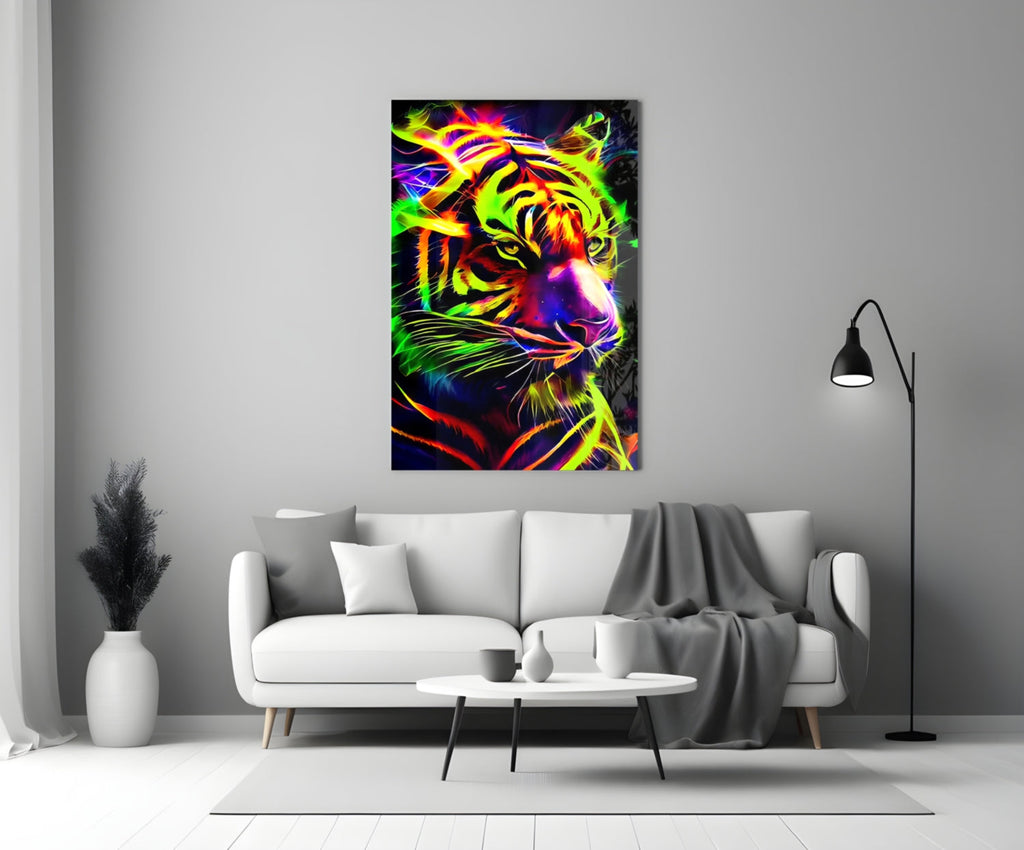 Neon Tiger Glass Wall Art|| Designer's Collection