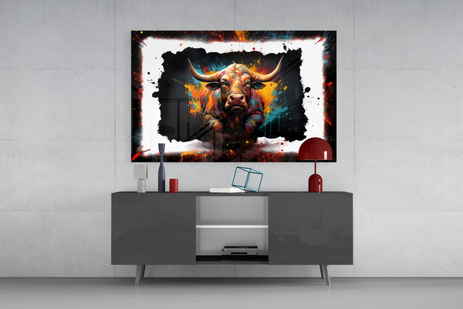 Bull Glass Wall Art|| Designer's Collection