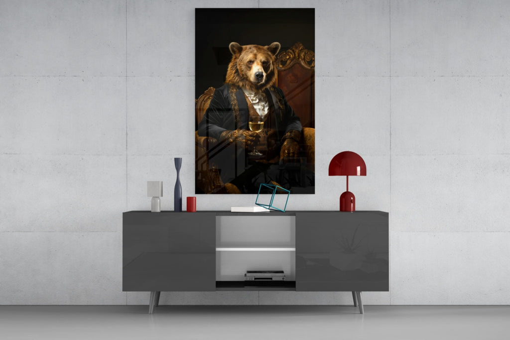 Gentleman - Bear Glass Wall Art|| Designer's Collection