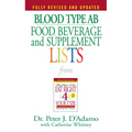 Blood Type AB Food, Beverage and Supplement Lists - Mass Market Paperbound