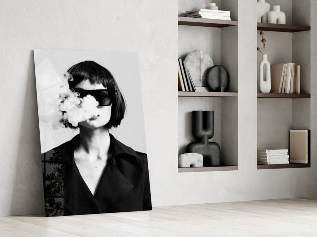 Black and White Woman Glass Wall Art