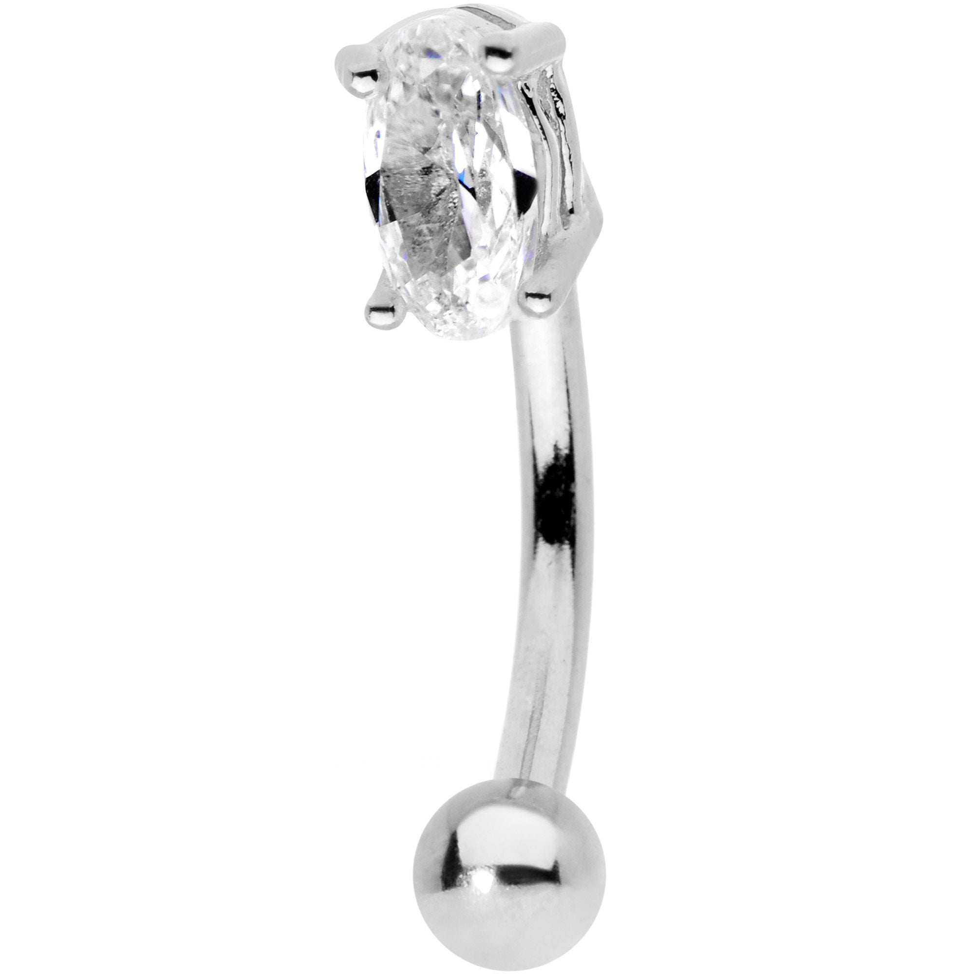5/16 Clear CZ Gem Big Bling Curved Eyebrow Ring