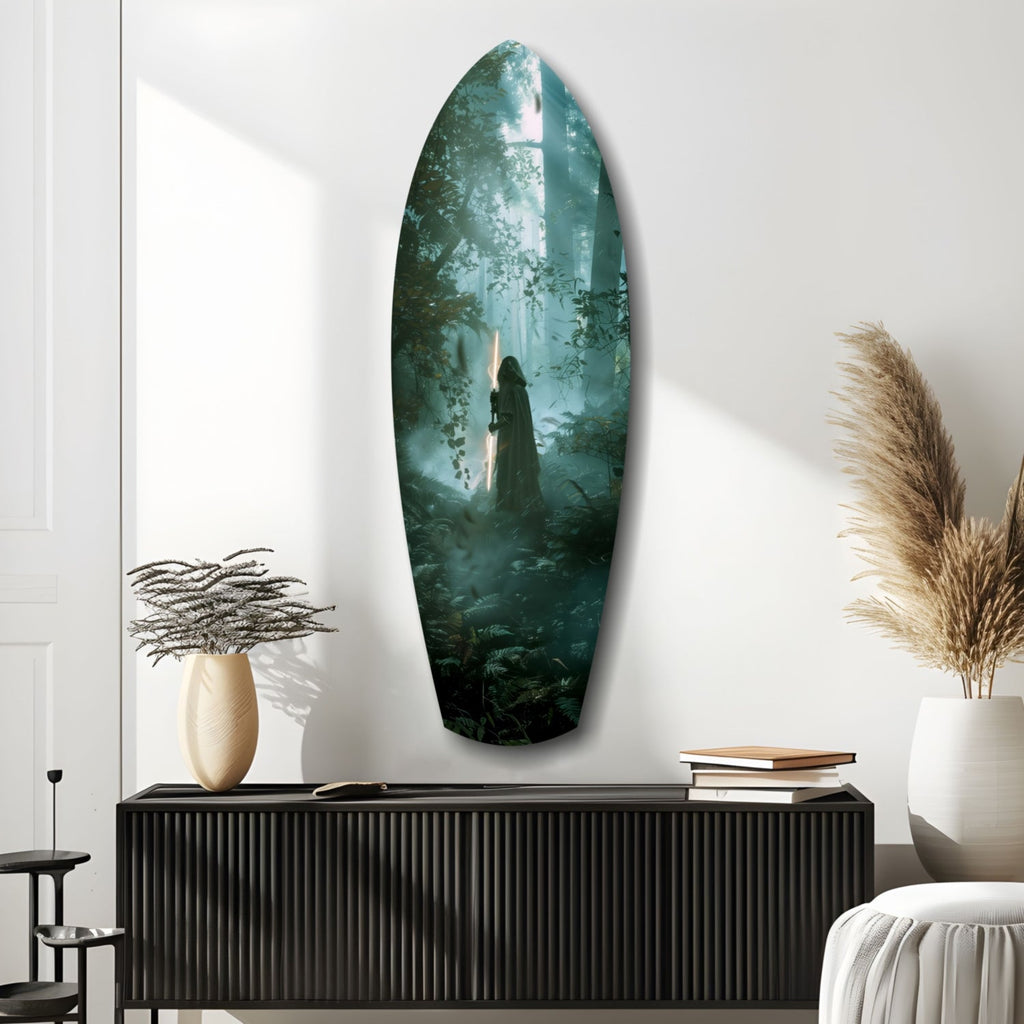 Light Saber in the Woods Glass Wall Art