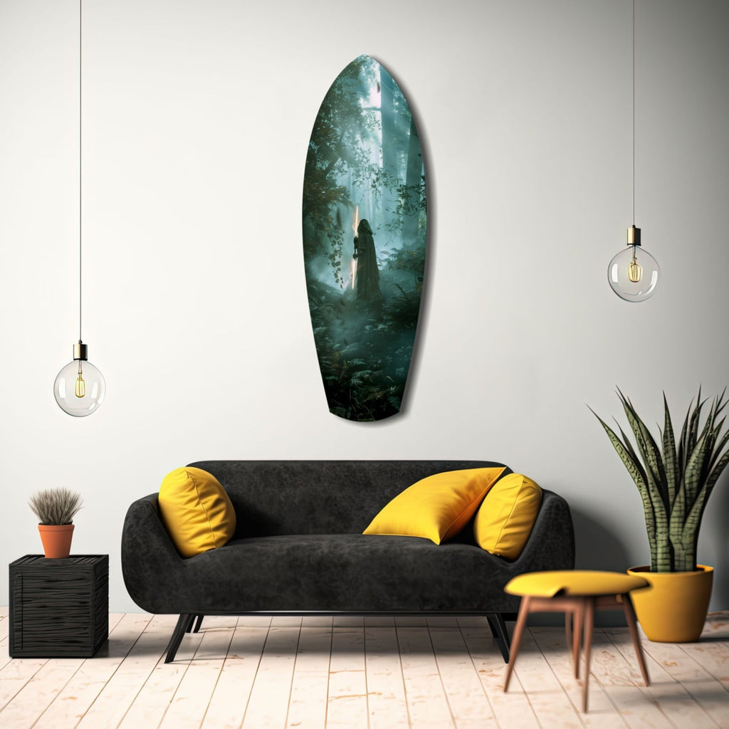 Light Saber in the Woods Glass Wall Art
