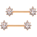 Clear CZ Gem Rose Gold Plated Teardrop Star Barbell Nipple Ring Set