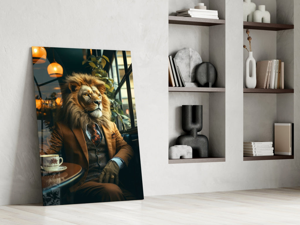 Lion Gentleman Glass Wall Art