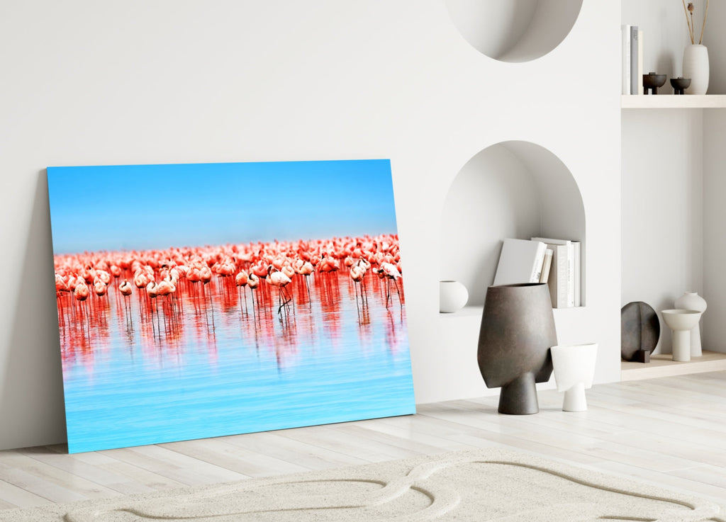 Flamingos Glass Wall Art