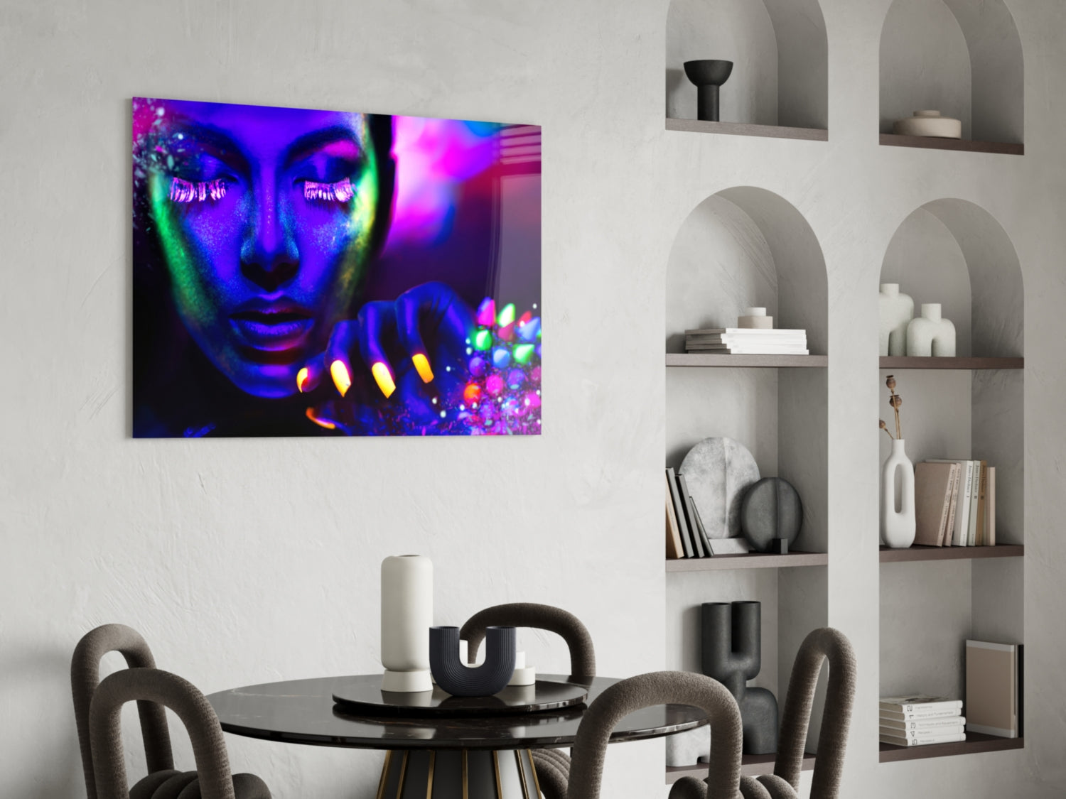 Neon Woman Glass Wall Art