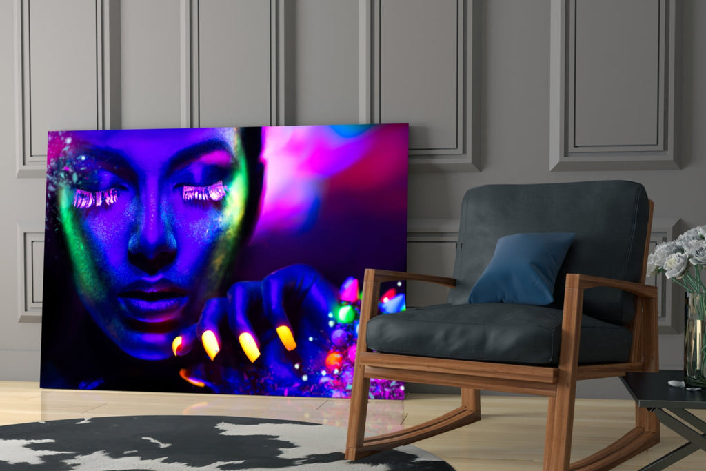 Neon Woman Glass Wall Art