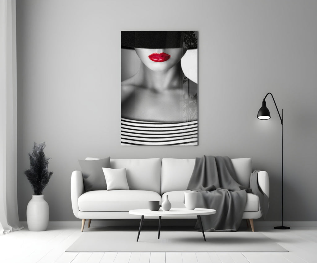 Red Lips Portrait Glass Wall Art
