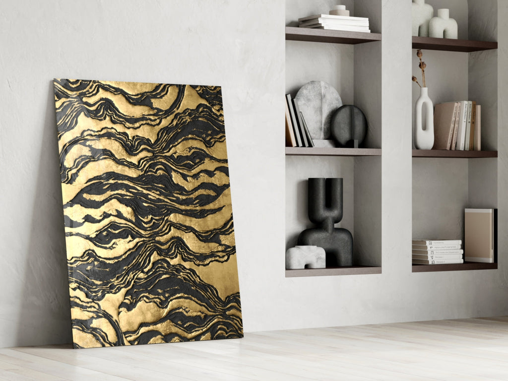 Golden Waves Glass Wall Art