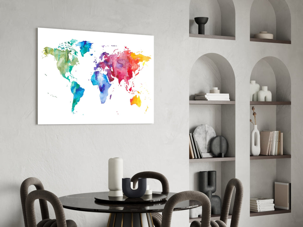 World Map Glass Wall Art
