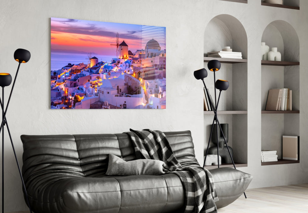 Santorini Glass Wall Art